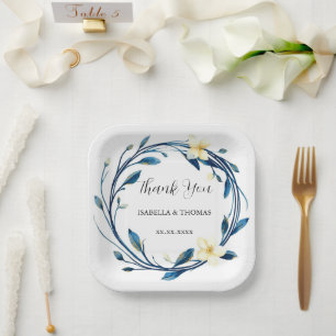 Elegant Victorian Navy Blue Lily Floral Botanical Paper Plates