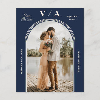 Elegant Victorian Navy Blue Wedding Save The Date  Flyer