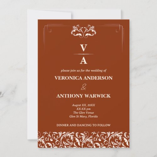 Elegant Victorian Orange Terracota Floral Wedding Invitation