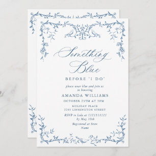 Elegant Victorian Ornate Blue Floral Bridal Shower Invitation