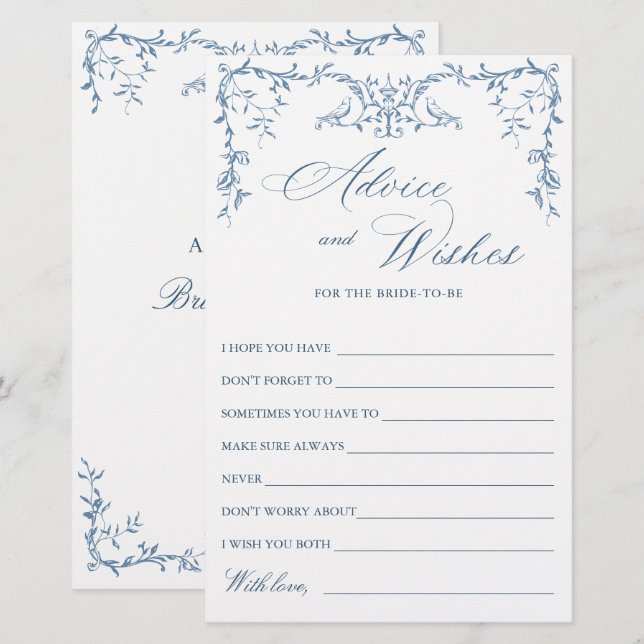 Elegant Victorian Ornate Blue Wishes & Advice Card (Front/Back)