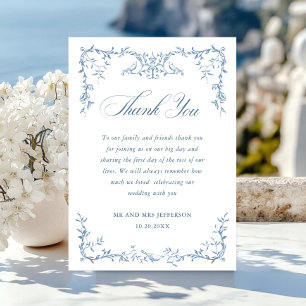 Elegant Victorian Ornate Floral Dusty Blue Wedding Thank You Card