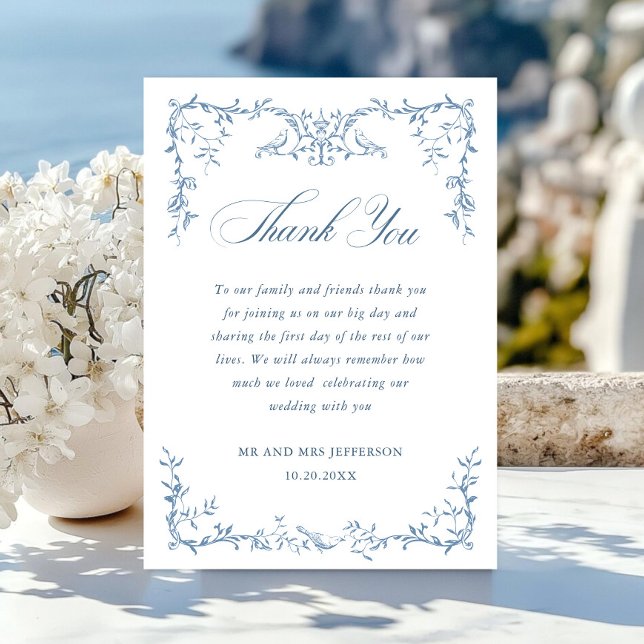 Elegant Victorian Ornate Floral Dusty Blue Wedding Thank You Card (Creator Uploaded)