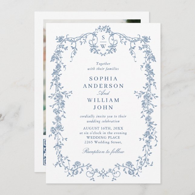Elegant Victorian Ornate Frame Wedding QR code Invitation (Front/Back)