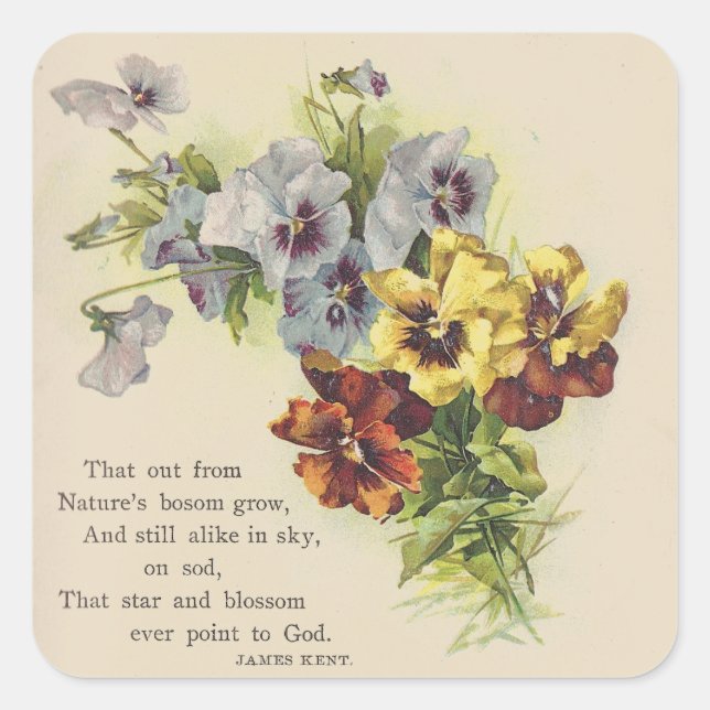 Elegant Victorian Pansy Flower  Poem Sticker (Front)