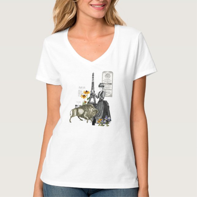 Elegant Victorian Paris Woman Animal Lover T-Shirt (Front)