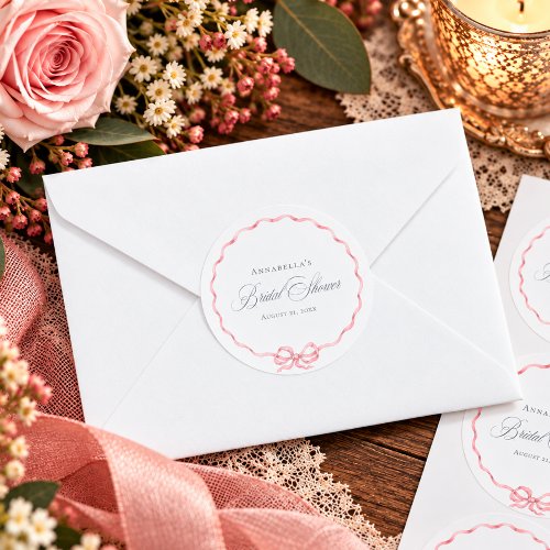 Elegant Victorian Pastel Floral Bow Bridal Shower Classic Round Sticker