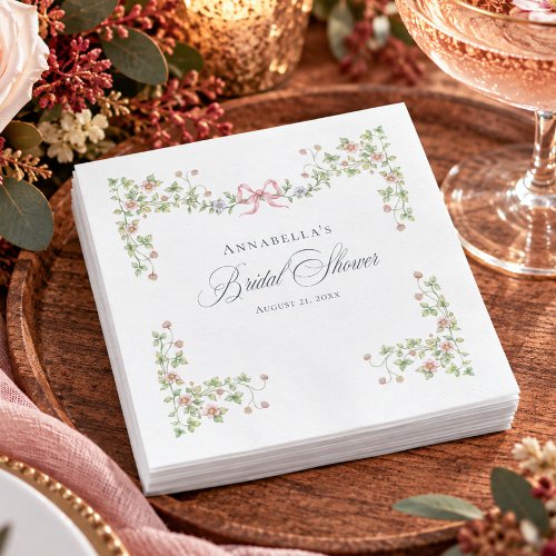 Elegant Victorian Pastel Floral Bow Bridal Shower Napkins