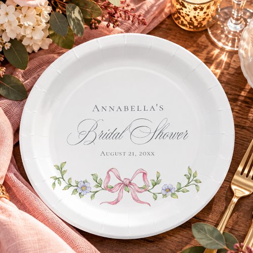 Elegant Victorian Pastel Floral Bow Bridal Shower Paper Plates