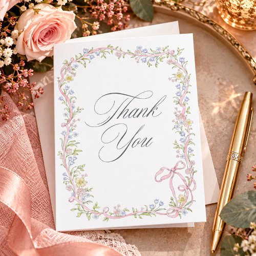 Elegant Victorian Pastel Floral Bow Bridal Shower Thank You Card