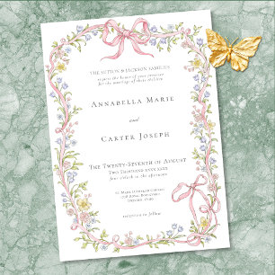 Elegant Victorian Pastel Floral Bow Wedding Invitation
