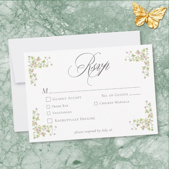 Elegant Victorian Pastel Floral Bow Wedding RSVP Card (Elegant Victorian Pastel Floral Bow Wedding RSVP Card)