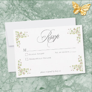 Elegant Victorian Pastel Floral Bow Wedding RSVP Card