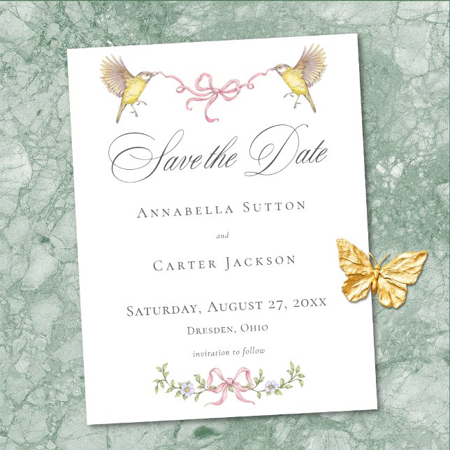 Elegant Victorian Pastel Floral Bow Wedding Save The Date (Elegant Victorian Pastel Floral Bow Wedding Save The Date)