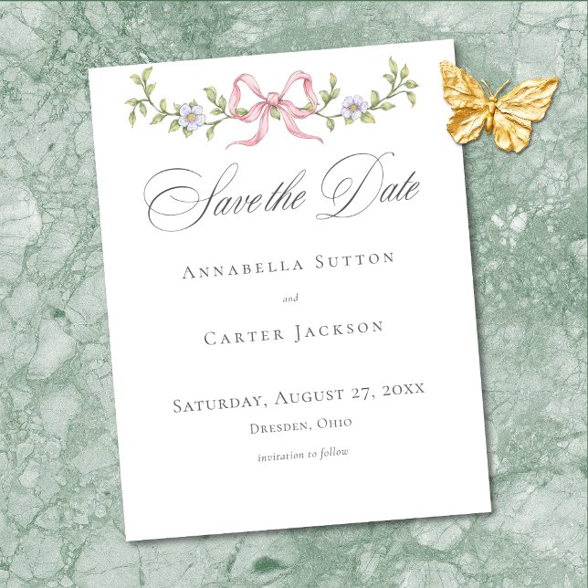Elegant Victorian Pastel Floral Bow Wedding Save The Date (Elegant Victorian Pastel Floral Bow Wedding Save The Date)