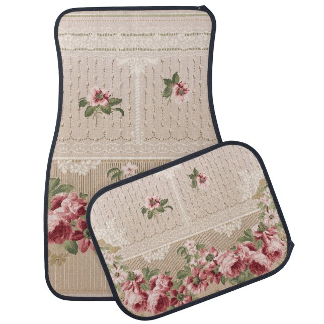 Elegant Victorian Pink Floral Car Floor Mat (Set)