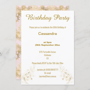 ELEGANT VICTORIAN PINK GOLD AND WHITE INVITATION