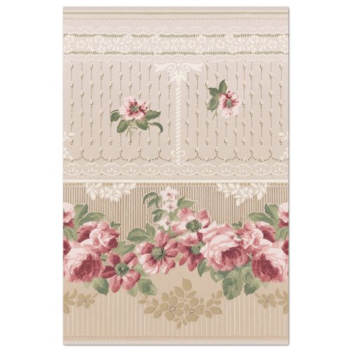 Elegant Victorian Pink Rose Garlands Tissue Paper