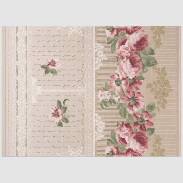 Elegant Victorian Pink Rose Garlands Tissue Paper (Front)
