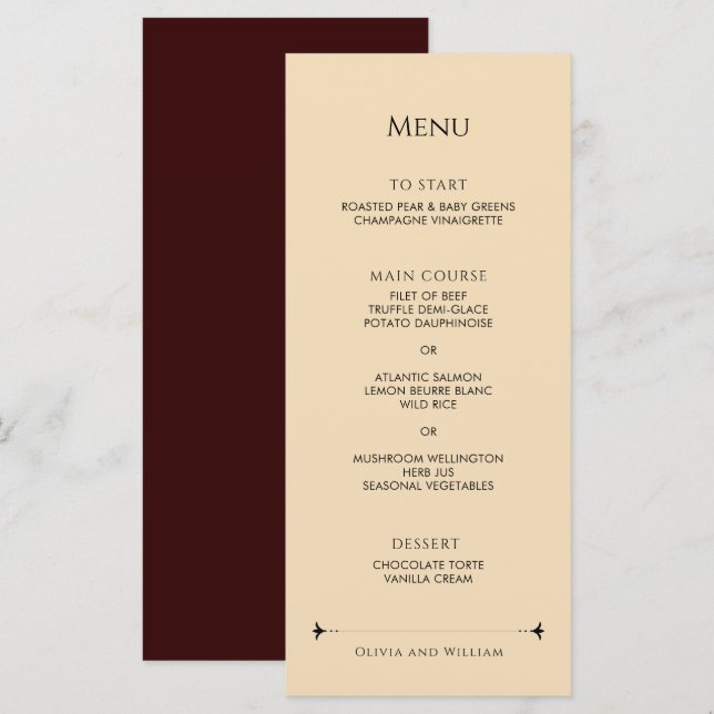 Elegant Victorian Red Gold Wedding Menu (Front/Back)
