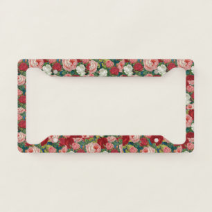 Elegant Victorian Red Pink Rose Flower Floral License Plate Frame