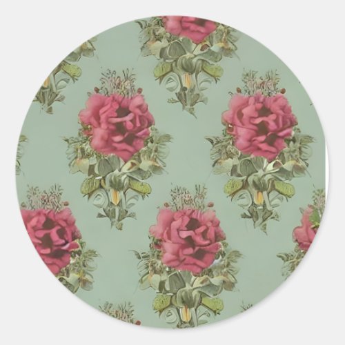 Elegant Victorian Red Rose Pattern Classic Round Sticker