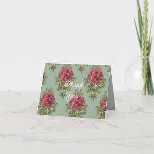 Elegant Victorian Red Rose Pattern Letterpress Thank You Card