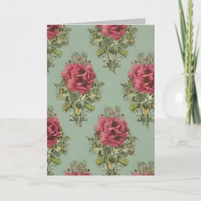Elegant Victorian Red Rose Pattern Letterpress Thank You Card (Front)