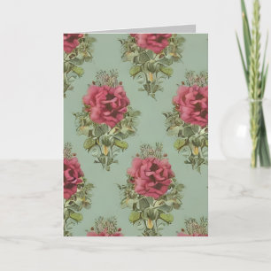 Elegant Victorian Red Rose Pattern Letterpress Thank You Card