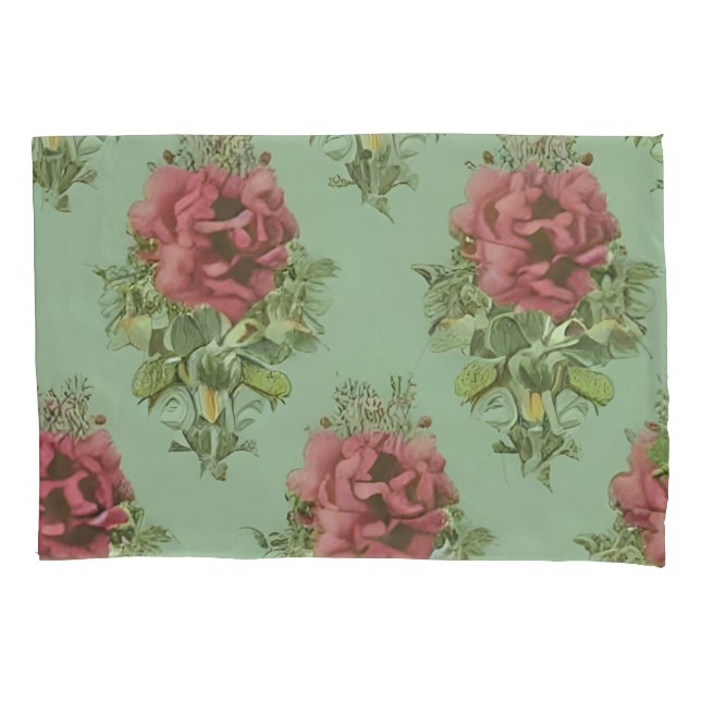 Elegant Victorian Red Rose Pattern Pillow Case (Front)