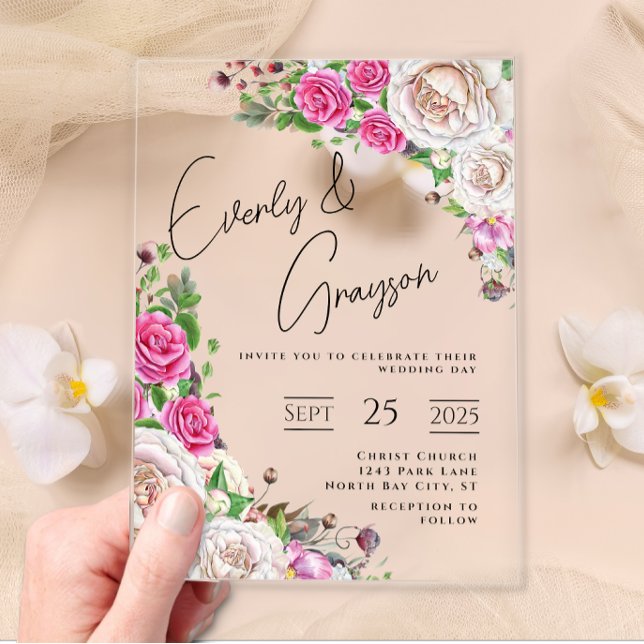Elegant Victorian Rose Floral Wedding  Acrylic Inv Invitations (Creator Uploaded)