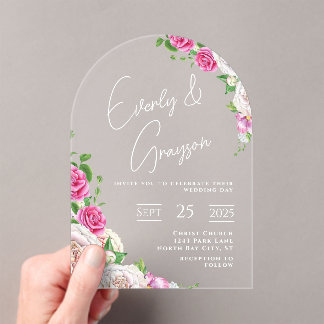 Elegant Victorian Rose Floral Wedding Acrylic Invitations