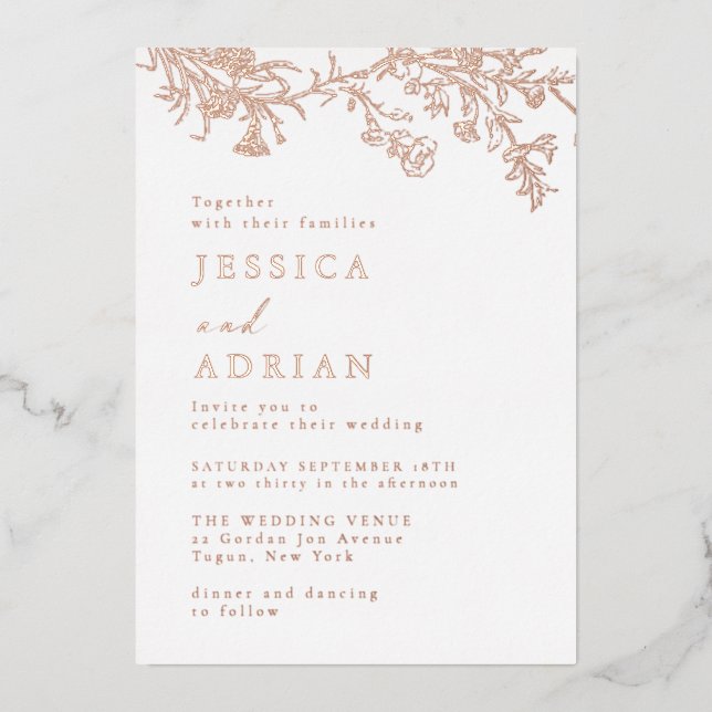 Elegant Victorian Rose Gold Wedding  Foil Invitation (Front)