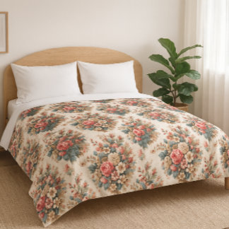 Elegant Victorian Roses Floral Duvet Cover