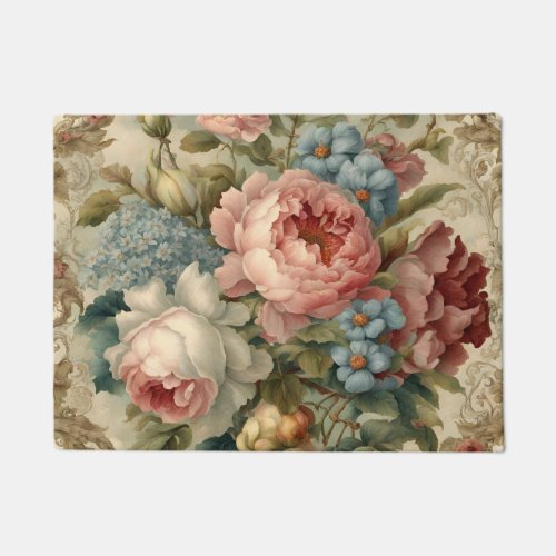 Elegant Victorian Roses Garden Flowers  Doormat