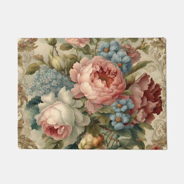 Elegant Victorian Roses, Garden Flowers  Doormat (Front)