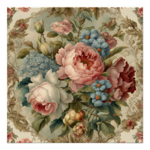 Elegant Victorian Roses, Garden Flowers Poster