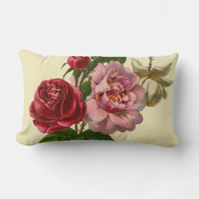 Elegant Victorian Roses Lumbar Pillow (Front)