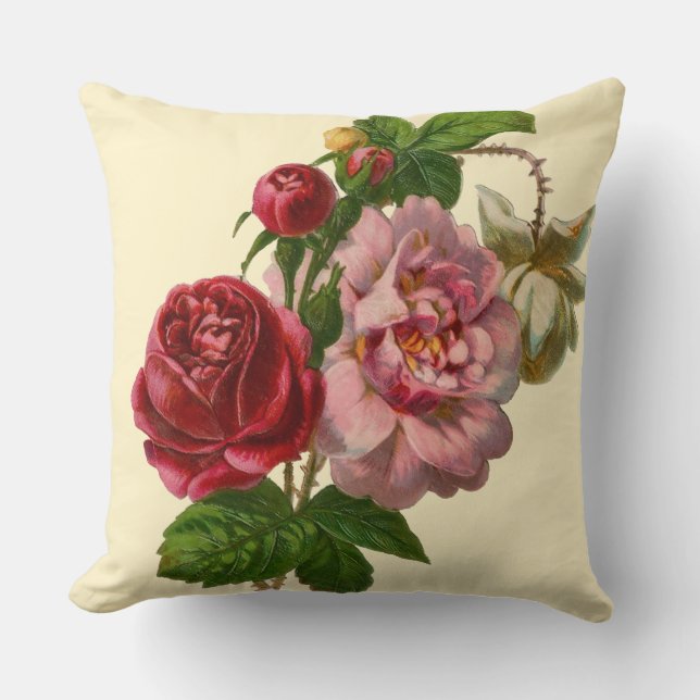 Elegant Victorian Roses Throw Pillow (Front)