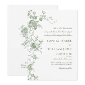 Elegant Victorian Sage Green French Floral Wedding Invitation