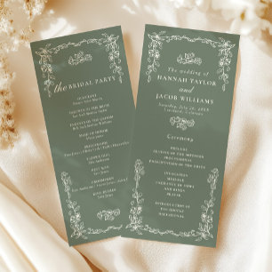 Elegant Victorian Sage Green Wedding Program