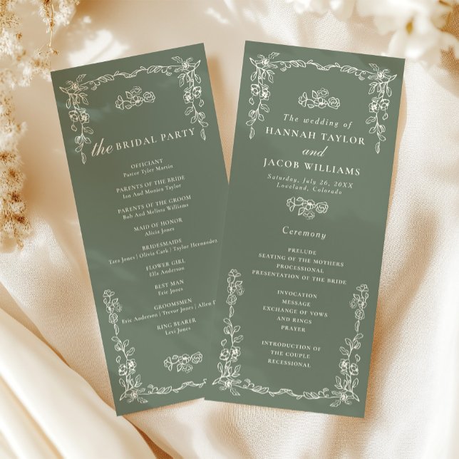 Elegant Victorian Sage Green Wedding Program (Creator Uploaded)