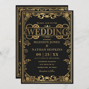 Elegant Victorian Steampunk Wedding Invitation