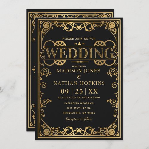 Elegant Victorian Steampunk Wedding Invitation