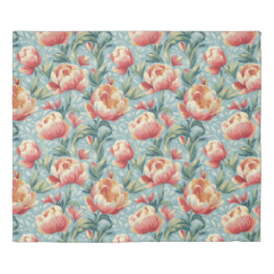Elegant Victorian Style Floral Peonies Tulips Duvet Cover
