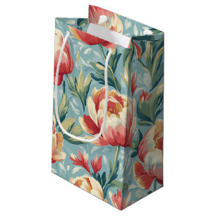 Elegant Victorian Style Floral Peonies Tulips Small Gift Bag