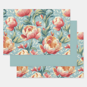 Elegant Victorian Style Floral Peonies Tulips Wrapping Paper Sheets