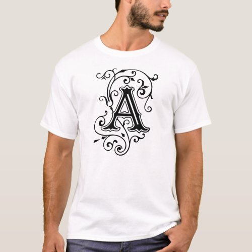 Elegant Victorian Style Letter A Monogram T_Shirt