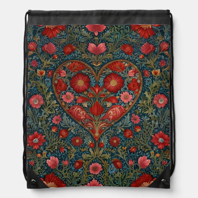 Elegant Victorian Valentines Day heart design Drawstring Bag (Front)