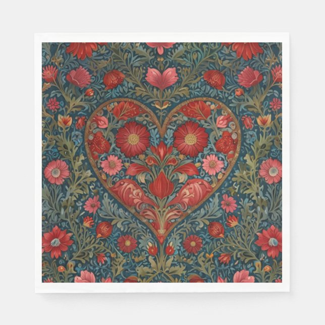 Elegant Victorian Valentines Day heart design Napkins (Front)